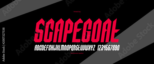 Konstfotografi Sharp and bold vector display italic font for logo, gothic or heavy metal style modern typeface, edgy hard rock letters and numbers alphabet for titles or slogans, heavy typography
