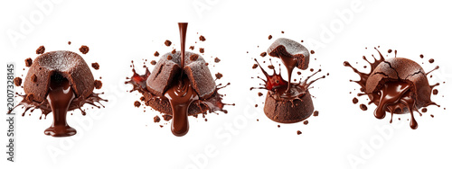 Set of delicious molten chocolate lava cakes with liquid syrup splashes