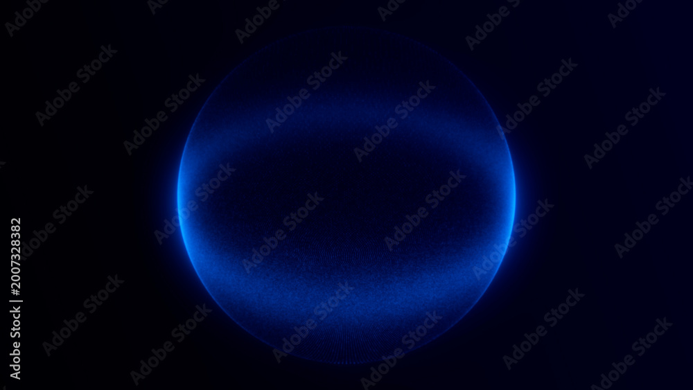 Obraz premium Abstract blue glowing energy sphere with soft digital plasma light and futuristic luminous orb floating on dark technology background, seamless sci fi motion loop, 4K, 60fps