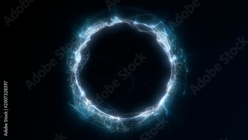 Foto Abstract white electric energy ring with sparkling plasma light and glowing futu