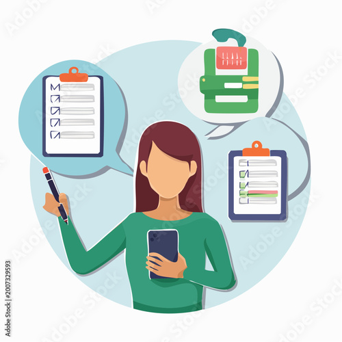 Woman with Phone and Checklists
