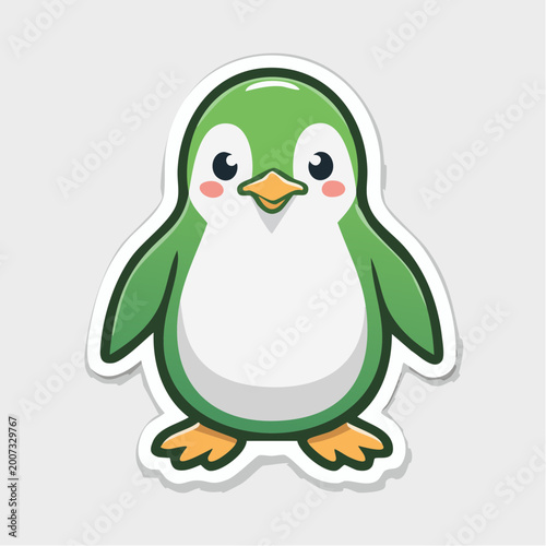 Cute Green Penguin Cartoon Character Sticker
