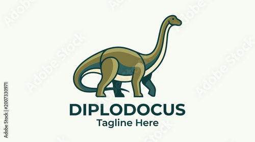 Photos A beautifully rendered illustration of a diplodocus dinosaur, showcasing its long neck and unique shape, emphasizing its grandeur and presence in a prehistoric setting