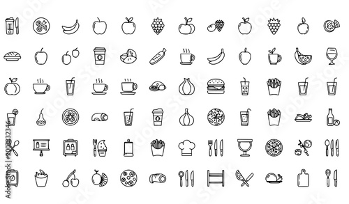 Tableau sur toile Restaurant and cafe food icon vector set 60 pcs with drink meal and fast food li