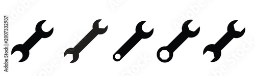 Fotografie Wrench icon set with different spanner shapes in minimal flat style for repair a