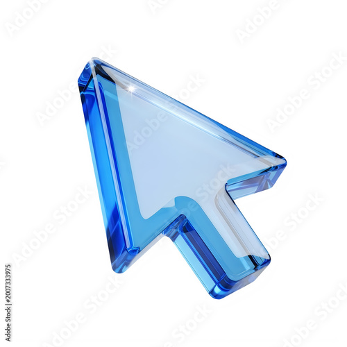 Foto Shiny blue glass computer mouse cursor arrow icon isolated on transparent backgr