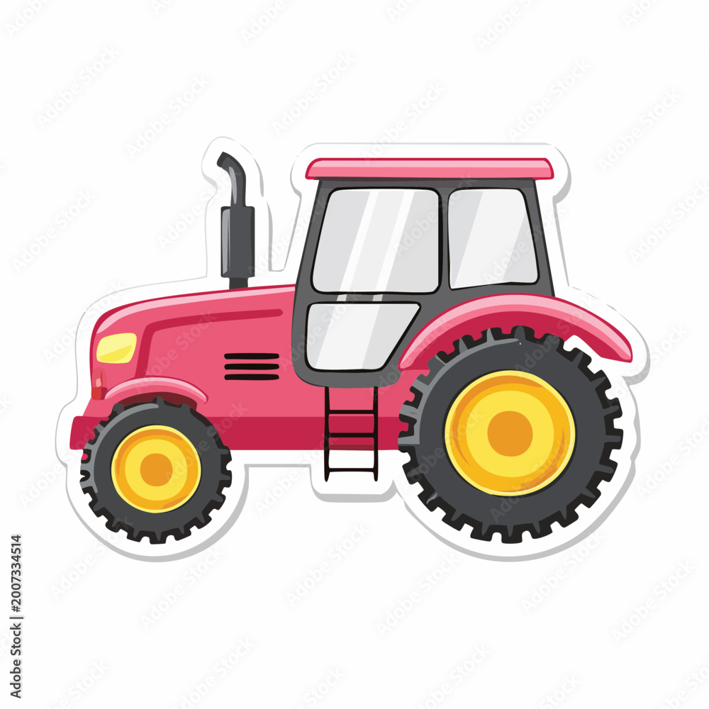Fototapeta premium Cartoon Pink Tractor Illustration