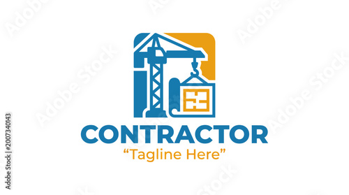 Εκτύπωση καμβά This logo effectively represents a contractor's business, featuring a construction crane and tools, symbolizing professionalism and industry expertise in building and renovations