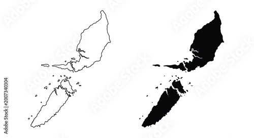 Canvastavla A stark black and white depiction of landmasses resembling islands or peninsulas