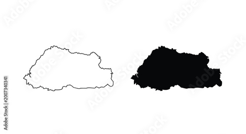 Quadro su tela Two representations of bhutan s map are shown a hollow outline and a solid black
