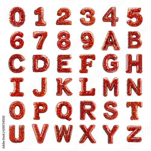 Sweet Chili Sauce shaped letters and numbers isolated on a white transparent background