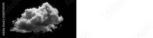 Schilderij op canvas Single dense cumulus cloud PNG overlay isolated against split black and white background