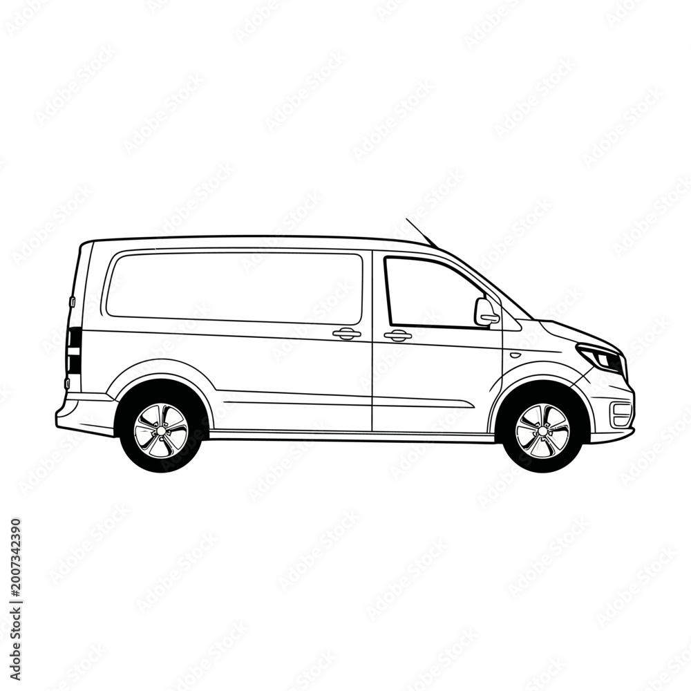 Obraz premium Modern Cargo Van Outline Drawing, Side View