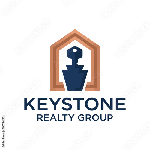Картината върху платно This modern logo incorporates a key and house design, effectively representing the real estate sector, conveying professionalism and trustworthiness to clients