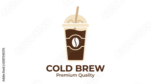 Schilderij op canvas A sleek and modern logo design for cold brew coffee featuring a stylish cup, highlighting the quality and refreshment offered by this cold beverage