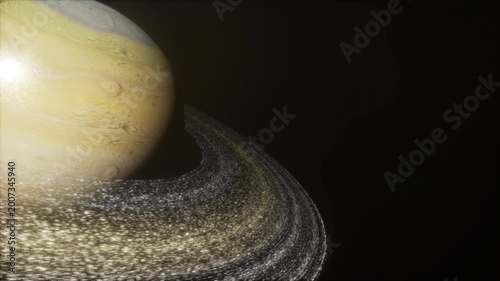 Rotating Saturn Planet with Rings in Deep Space