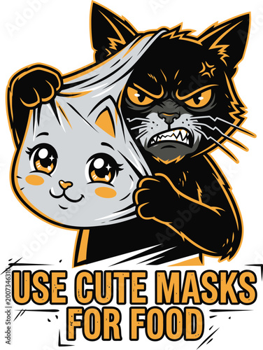 Cute cat wearing a food mask.