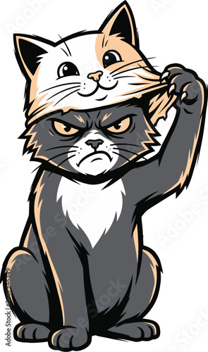 A cartoon cat with a grumpy expression.