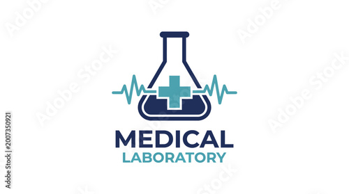 Bild auf Leinwand This innovative medical laboratory logo features a lab flask and heartbeat design, perfectly symbolizing health, science, and reliable medical solutions for healthcare facilities