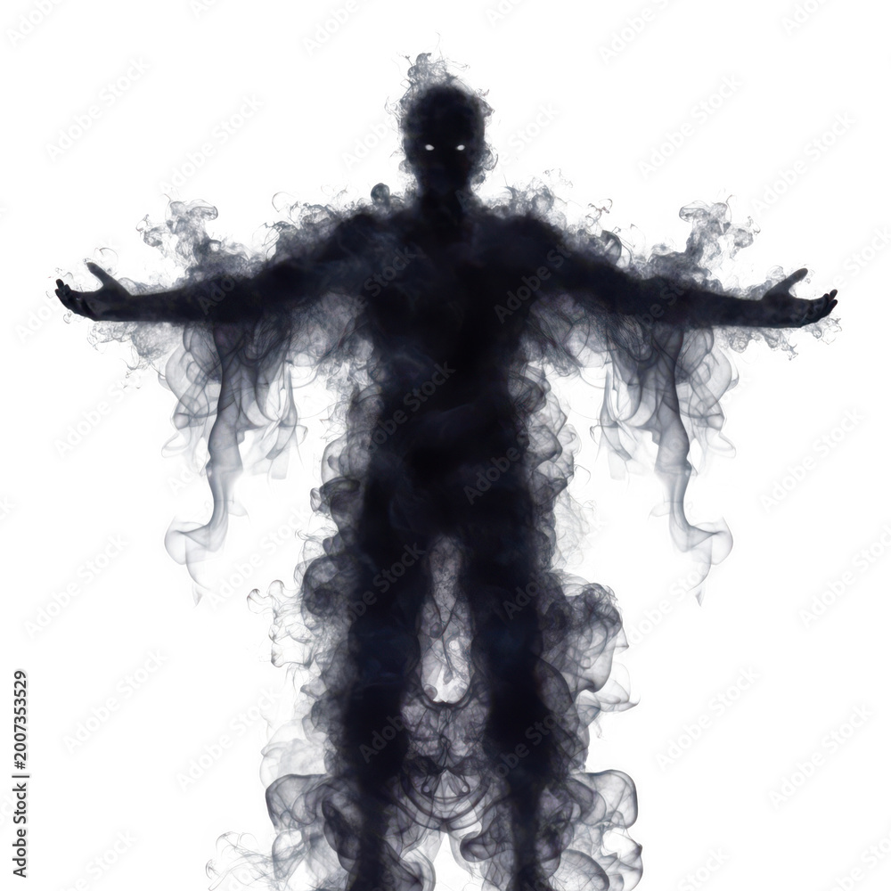 Fototapeta premium Human silhouette formed by swirling smoke isolated on a transparent background