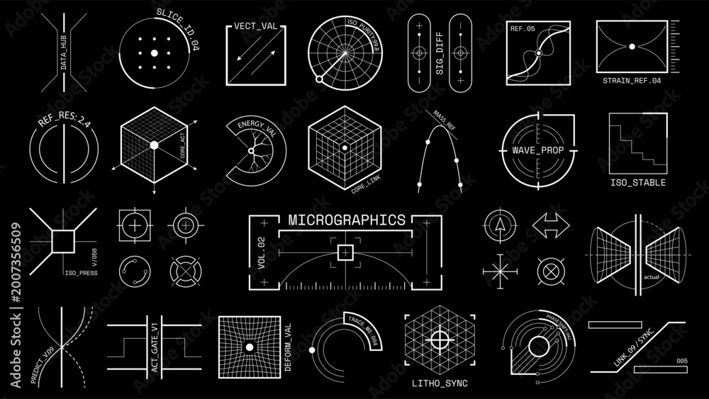 Naklejka premium Schematic industrial micrographics blueprint and engineering symbols 