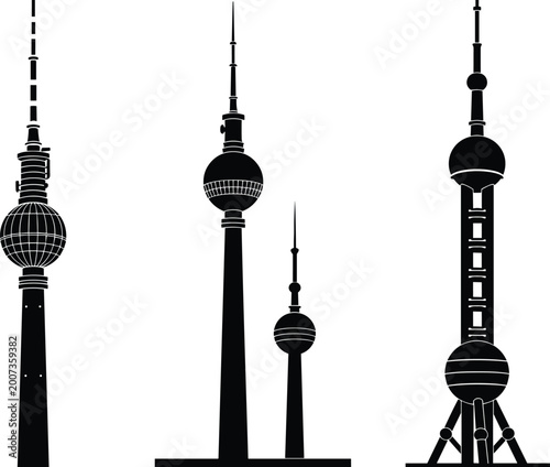 Fotografía Communication tower silhouettes collection featuring modern broadcast and observ