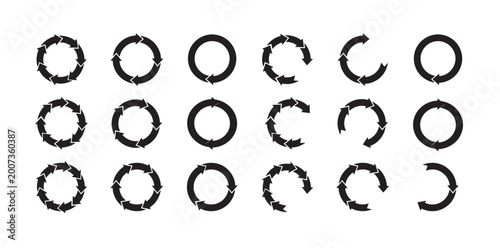 Circular arrows icons set with different designs and styles for recycling and process concepts  arrows in a circle, vector illustration.