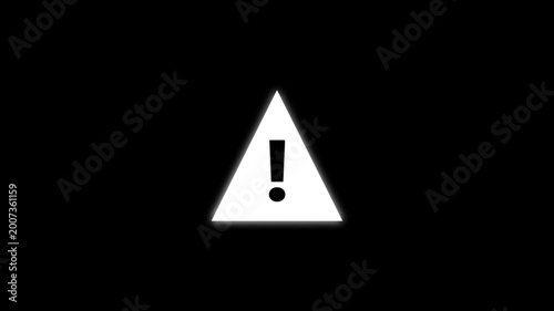 Animated glowing white warning alert icon shrinking on black background