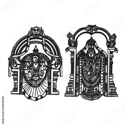 Bild auf Leinwand Lord Venkateswara and Goddess Padmavathi Tirupati Balaji Line Art - Hindu Deity