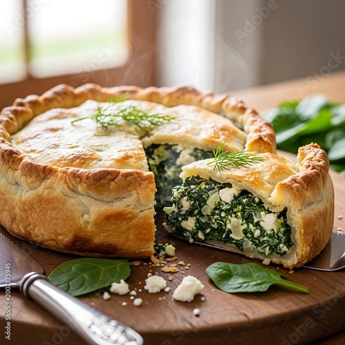 Delicious Spinach Pie with Flaky Crust and Fresh Ingredients.