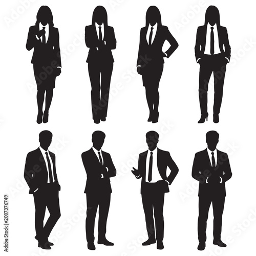 Business professionals depicted as silhouettes in formal attire, ready for corporate engagement and success