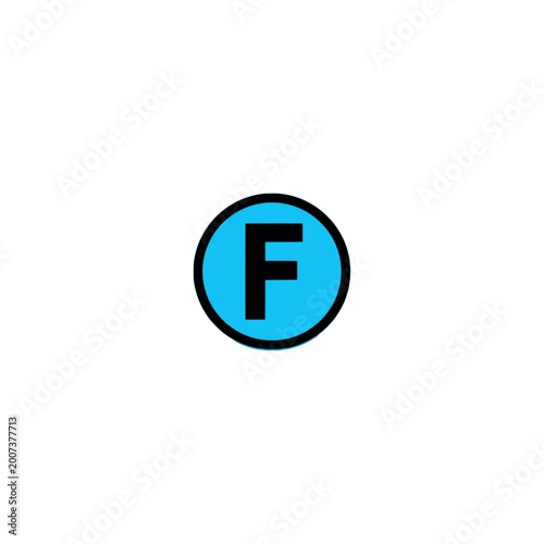 Neon Blue Circle Letter F Logo - Black Outline Monogram - Modern Vector Initial