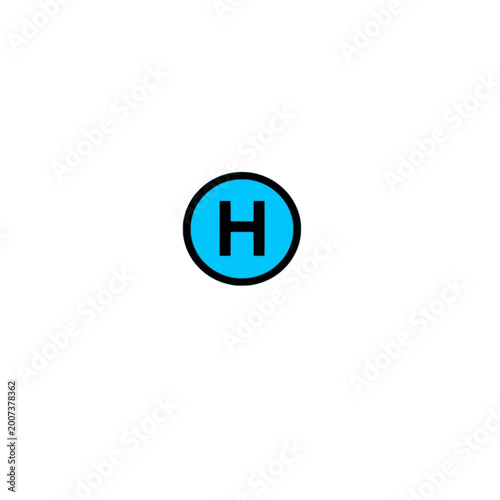 Neon Blue Circle Letter H Logo - Black Outline Monogram - Modern Vector Initial