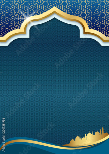 blue background with gold frame