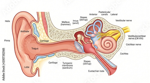 Photos Medical illustration of human ear anatomy isolated on white background, healthca