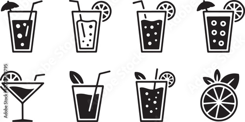 Slika na platnu Tropical Cocktail and Summer Drink Icon Set – Minimalist Vector Beverage Illustration Pack vector design on transparent background