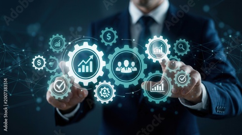 Industrial management concept focusing on efficiency, production capacity, and lean cost.
