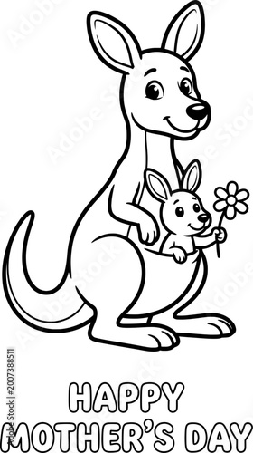 Kangaroo and baby joey coloring page Mother's Day vector