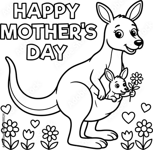 Kangaroo and baby joey coloring page Mother's Day vector