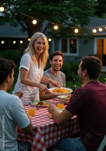 Happy Family Gathering at Outdoor Dinner