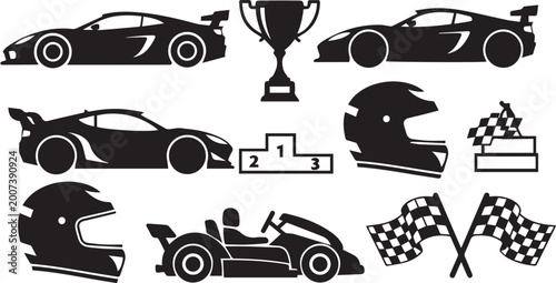 Konstfotografi Racing Car and Motorsport Competition Silhouette Set