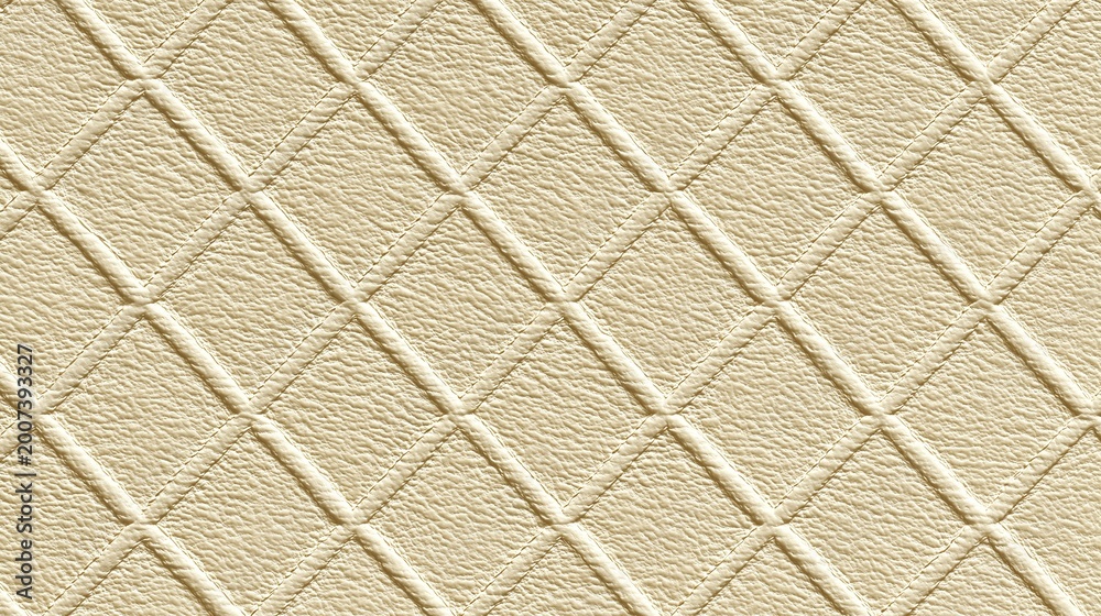 Fototapeta premium Luxury beige embossed faux-leather textured paper background with elegant diagonal quilted diamond pattern and organic grain.