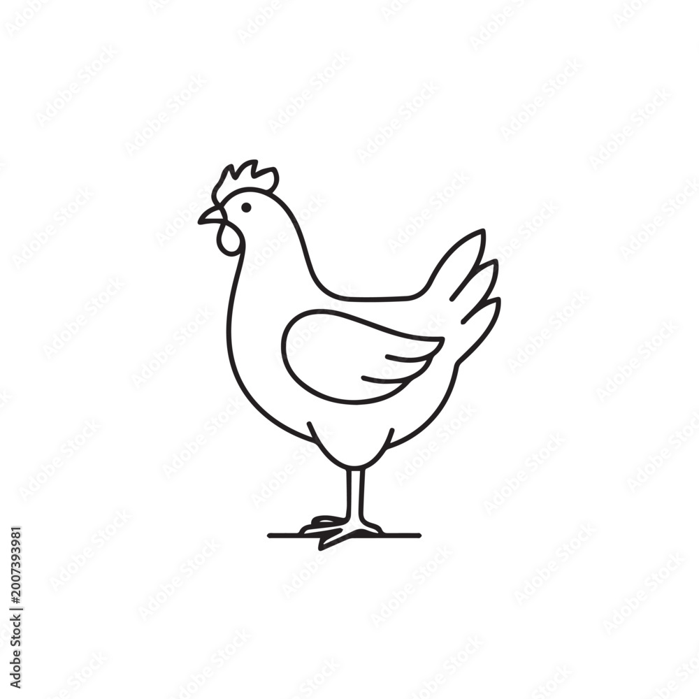 Fototapeta premium Minimalist outline icon of a chicken farm bird.