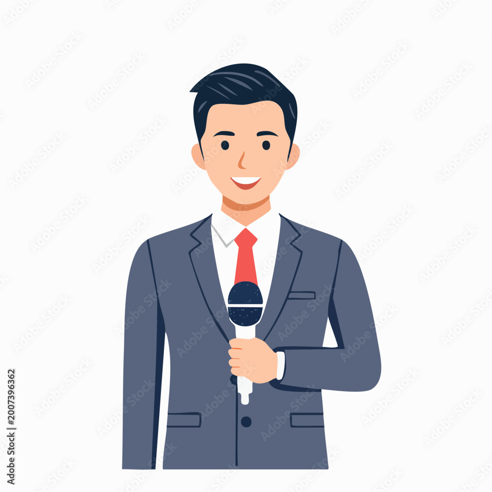 Obraz premium Man in Suit Holding Microphone