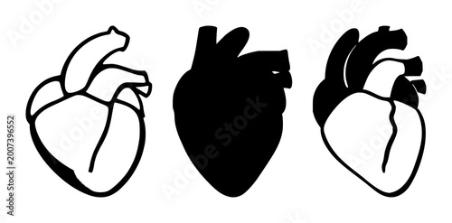 Cardiology heart organ icon set with solid black icon on white background featuring medical, anatomy, cardiovascular with simple and graphic