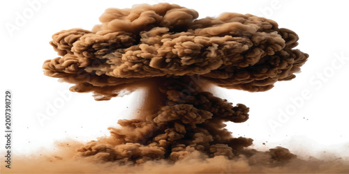 Fotografi Massive dust explosion cloud and smoke plume on white background with explosion