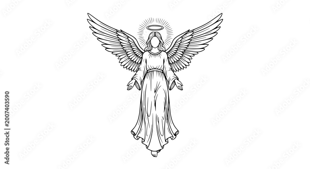 Fototapeta premium Angel with Wings and Halo - Hand Drawn Illustration