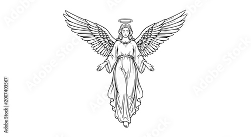Bild auf Leinwand Angel drawing with wings and halo, divine messenger, spiritual symbol