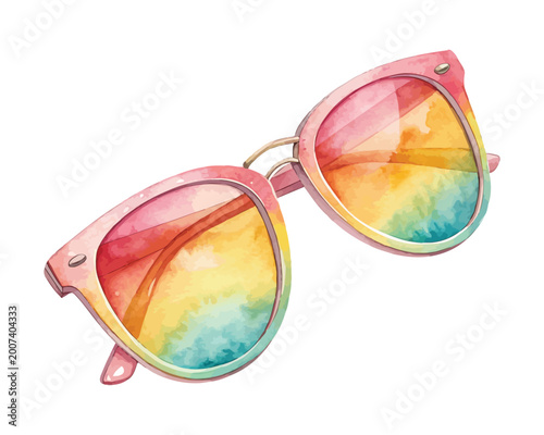 Foto Watercolor Sunglasses Clipart, Trendy Beach Fashion Accessory, Isolated on White