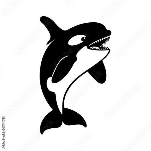 Photos Logotipo con dibujo minimalista de una orca (ballena asesina), saltando con la b